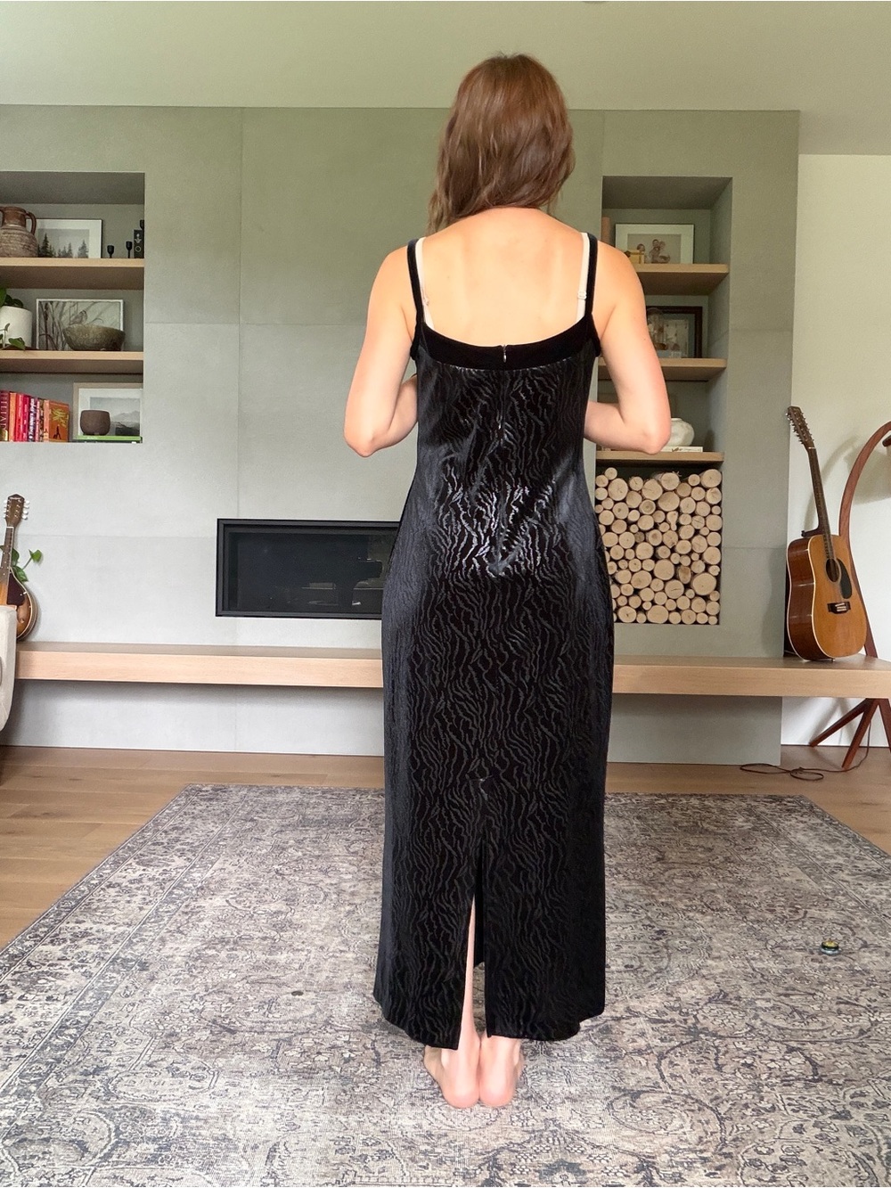Vintage Joseph Ribkoff Black Velvet Slip Maxi Dress small - Picture 6 of 17